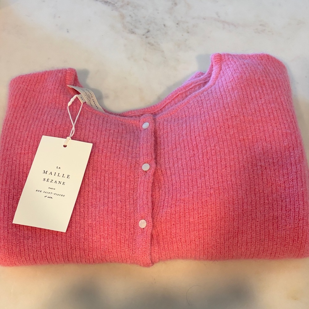 Pink Button-Front Rib Knit Sweater